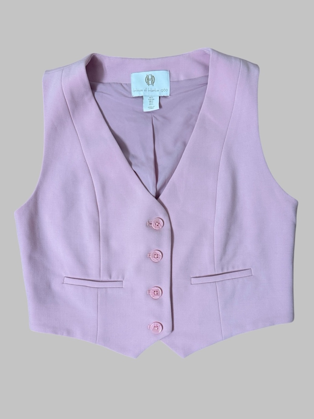 House Of Harlow 1960 Pastel Pink Tailored Cropped Vest
